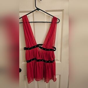 Elegant Red Sleeveless Nighty with Black Accents